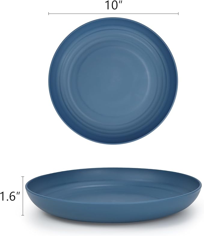Homienly Dinner Plates Set - Alternative to Plastic, Wheat Straw - Set of 8, Lightweight, Microwave & Dishwasher Safe, Unbreakable Salad Plates (Blue, 10 inch)