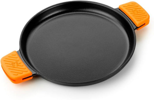 BRA COOKWARE Efficient Iron Round Smooth Grill | 12.6 inches Cast Iron Round Griddle | All Heat Sources Compatible | PFOA Free | Without Non-Stick | Silicon Handle | Non Deformable