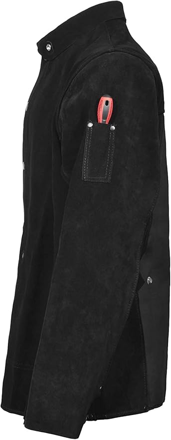 Black Leather Welding Jacket, Heavy Duty FR Split Cowhide Leather Work Safety Jackets, Welder Jackets for Men & Women