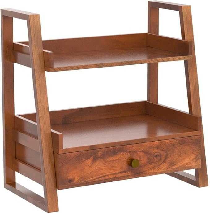 Handcrafted Versatile Organizer with Drawer | 2-Tier Kitchen Storage Organizer | Spice Rack & Jars/Bottle Holder (18x18x10.7Inch)