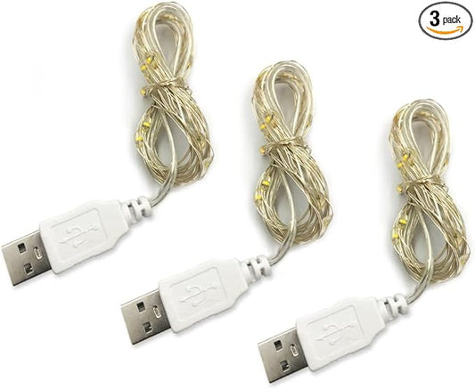 3 Pack USB Fairy Lights USB Powered String Lights Warm Yellow 2 Meters 20 lamp Beads Led Christmas Lights Fairy String Lights led Light String (Warm Yellow)