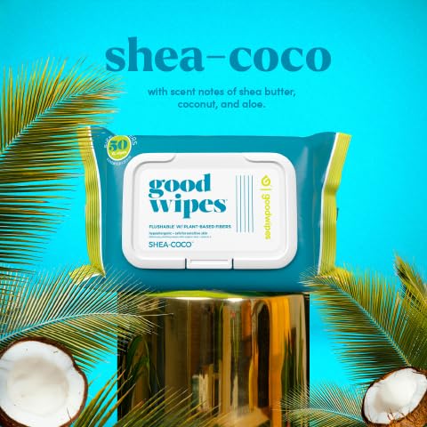goodwipes Flushable Butt Wipes - Vitamin E & Aloe - Sewer & Septic Safe - Extra Large Adult Wet Wipes For Women & Men - Bathroom Essentials - Shea-Coco, 418 Count (8 Packs + 1 Travel)