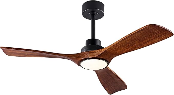 42" Wood Ceiling Fan with Lights Remote Control,Quiet DC Motor 3 Blade Ceiling Fans for Patio Living Room, Bedroom, Office,Indoor Outdoor(Black+Dark Walnut)
