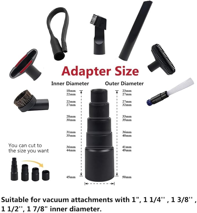 9 PCS Vacuum Attachments for Shop Vac Accessories with 2 1/2" to 1 1/4" Vacuum Hose Adapter, 1 7/8" to 1" Adapter for Shop Vac, Household Cleaning Accessories Brush Kit for Shop Vac Attachment