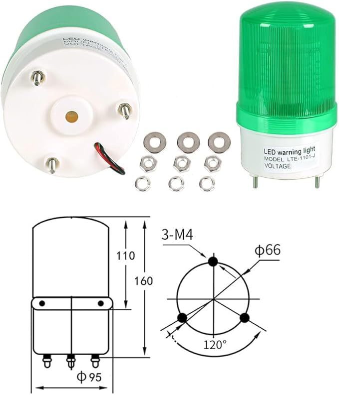 Industrial LED Rotating Strobe Beacon Warning Lights, Electrical Revolving Signal Lights for Emergency, 110v AC, Green, No Buzzer