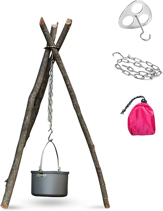 Camping Tripod Board, Turn Branches Into Stainless Steel Campfire Support Plate With Adjustable Chain For Hanging Cookware Perfect Portable Camping Gear Accessories For Outdoor Cooking(2pcs)