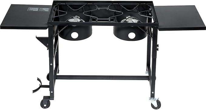Barton Outdoor Camping Propane Double Burner Stove 2 Folding Cook Cooking Station Stand Picnic BBQ Grill 58,000 BTU, Black