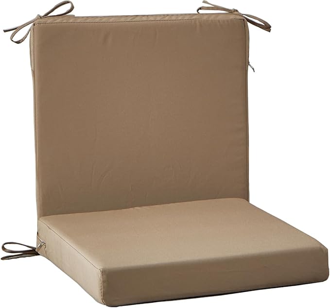 18 x 18 Inch Outdoor Chair Cushions for Patio Furniture, UV Resistant Non Slip Waterproof Replacement Patio Seat Cushion with Ties Set of 2, Khaki