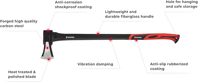 INTERTOOL Chopping Hatchet and Splitting Maul Set - 15-inch Small Camping Axe and 36-inch Heavy Duty Maul - Shock Absorbing Fiberglass Anti-Slip Handle HT-0262-0275