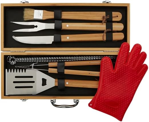 Personalized Custom BBQ Grill Set, Gift for Dad Husband - Engraved 10 pc Set with Grilling Tools
