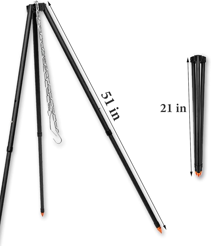 Camping Tripod for Cooking Five-Section Adjustable Campfire Tripod with Adjustable Suspension Chain Suitable for Camping, Campfire,Dutch Oven,Outdoor BBQ (Black)