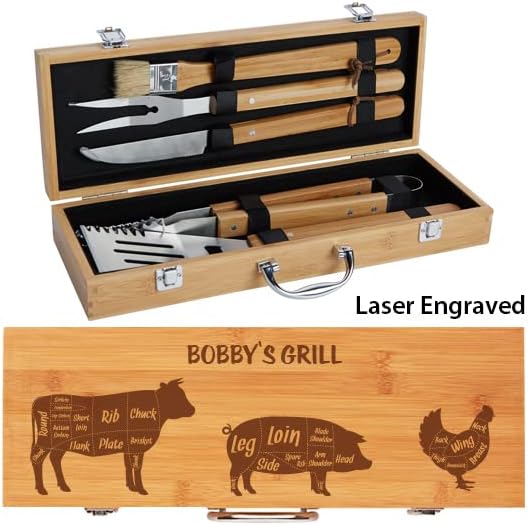 Personalized BBQ Grill Set for Men - Custom Engraved, 10 pcs