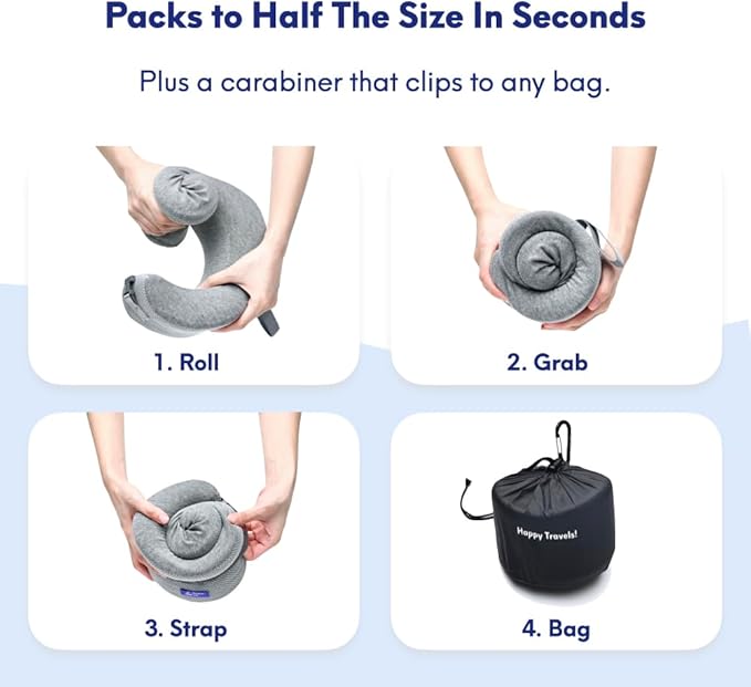 C CUSHION LAB Extra Support Travel Pillow, Award-Winning Patented Ergonomic Design for Chin & Neck Support Memory Foam Neck Pillow, Compact Airplane Pillow for Traveling, Flight, Car (Black, Large)