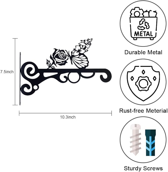 hogardeck Plant Hangers Outdoor Decor, 2 PCS 10??Metal Hanging Plant Bracket with Buttterfly and Flower for Garden Patio Yard Decor, Plant Hooks for Hanging Plants, Bird Feeder, Wind Chime, Lantern