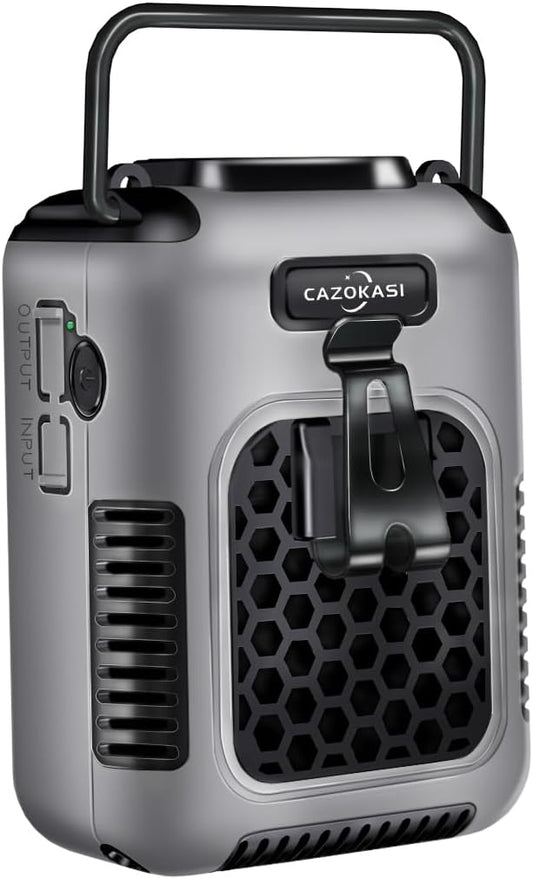 CAZOKASI Upgrade Waist Clip Fan Wearable Fan Portable Cooling and Heatstroke Prevention Fan (Industrial orange black) (Grey / 8000mAh)