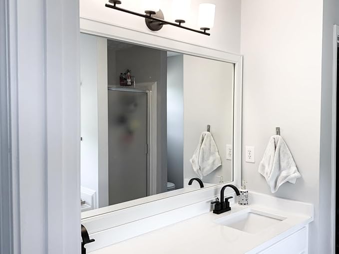 Frame My Mirror White Framed Mirror, 28" x 36" Mirror for Bathroom, Wood Frame, True Reflections Glass, White Finish, Porter Design, Hangs Horizontally or Vertically, Made in USA