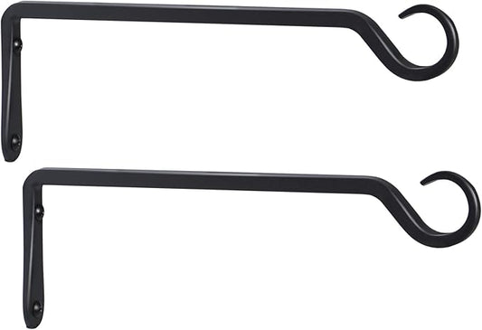 2 Pack Premium Forged Wall Hook, Sturdy Hanging Plant Bracket, Elegant Hook for Bird Feeders, Planters, Lanterns, Wind Chimes Indoor Outdoor, Upgrade Black, 12 Inch