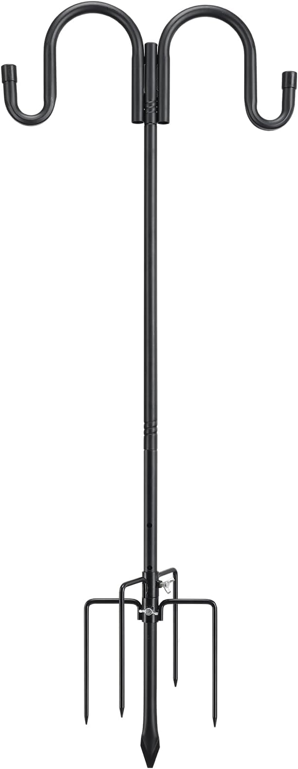 Black Double Shepherds Hook - 98 Inch Adjustable Bird Feeder Pole with 5 Prongs Base - Heavy Duty Rustproof Shepards Hooks for Outdoor Hummingbird Feeder Stand, Solar Lights, Lanterns, Flower Basket