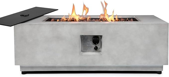 42" Rectangular Propane Fire Pit – 50,000 BTU Fire Table with Rain Cover, Rocks – Backyard Fire Pits Outdoor – Propane Gas Fireplace for Deck or Patio