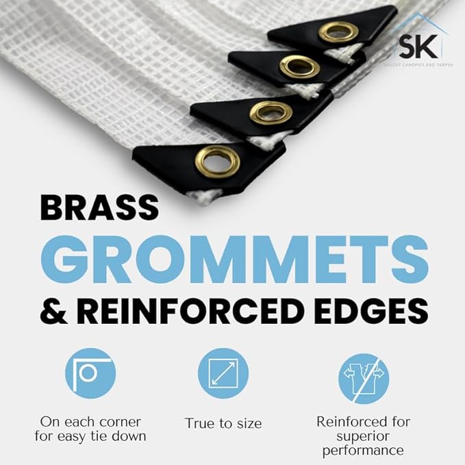 16 Mil Clear Poly Heavy Duty Tarp with Fiber Reinforcement - True Size Tarps with UV Protection, Tear Resistance, Flexibility, Reinforced Corners 6x20