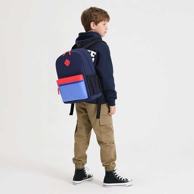 Kids Backpack Elementary School Backpacks 5-9 Years for Boys and Girls with Chest Buckle (Navy Blue, Large-17 H)
