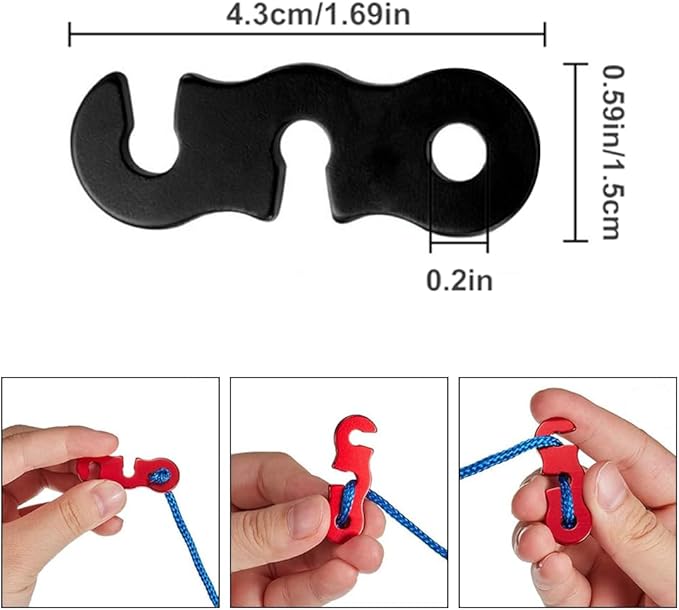 Guyline Tensioner Tent Rope Tensioner - 24Pcs - Alloy Camping Tent Guyline Cord Adjuster Combination Camping Gear (Black, Joints)