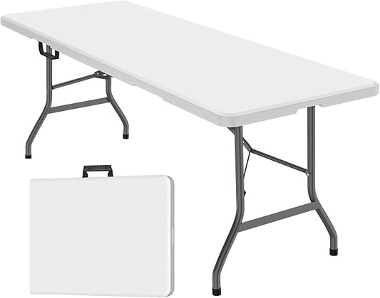 FWTI Deal 6 Feet Foldable Table, Built in Carrying Handle & Alloy Steel Legs, Heavy Duty Portable for Party, Dining, Wedding, Events, Picnic, Indoor, Outdoor, Camping, Utility, White