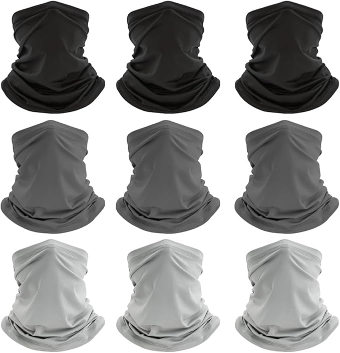 9-Pack UV Protection Face Masks & Cooling Neck Gaiter Breathable Sun Balaclava, Bandana, Head Scarf for Men & Women, Multi-Purpose for Outdoor Sports, Cycling, Running, Hiking
