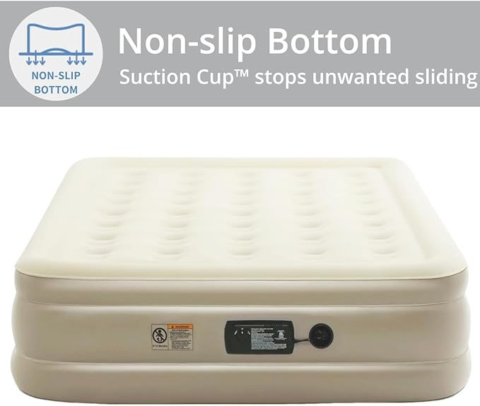 Simpli Comfy Inflatable 18” Queen Air Mattress with Built in Pump Self Inflating Blow Up Durable Heavy Duty Stay Firm Comfortable Air Bed Elevated for Home Guest Travel Relocate Camping