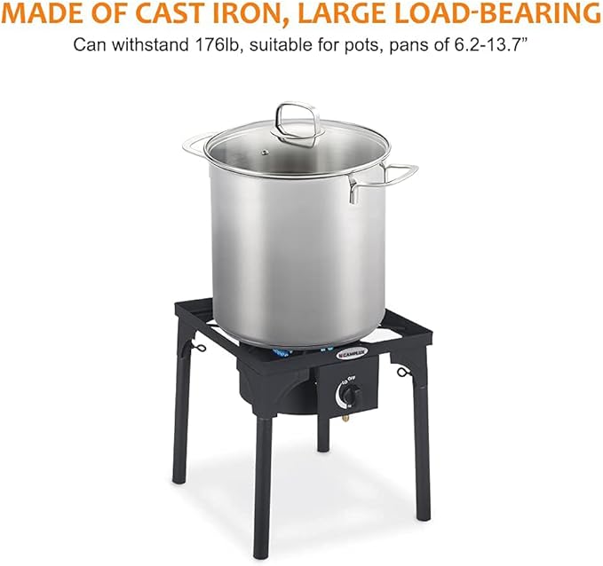 Camplux Propane Burner 130,000 BTU, Single Gas Burners, Outdoor Stove for Home Brewing, Turkey Fry, Maple Syrup Prep