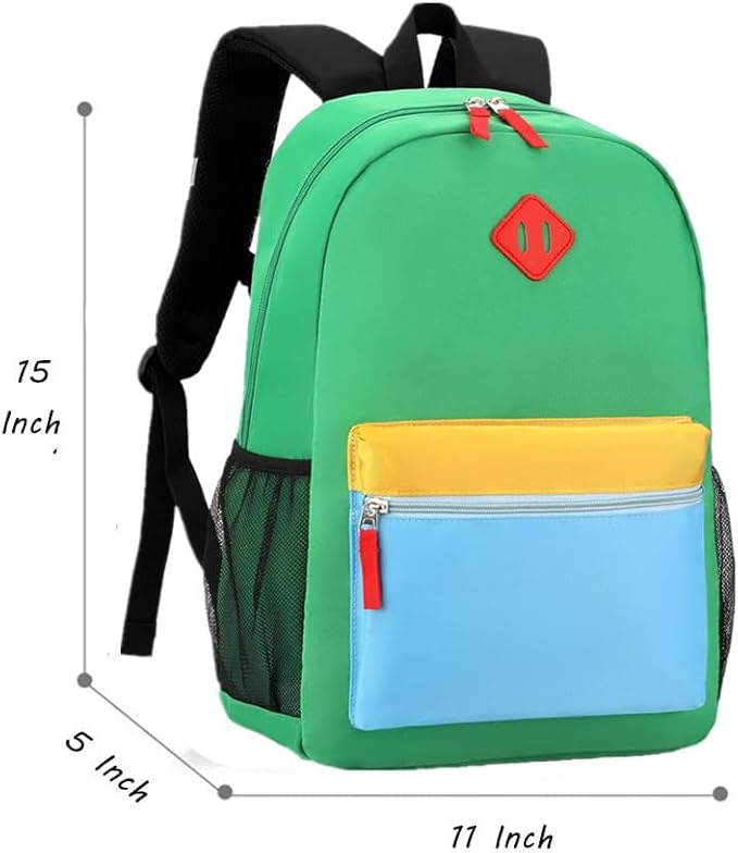 Kids Backpack Kindergarten Toddler School Backpacks 3-6 Years for Boys and Girls with Chest Buckle (Green Blue, Medium-15 H)