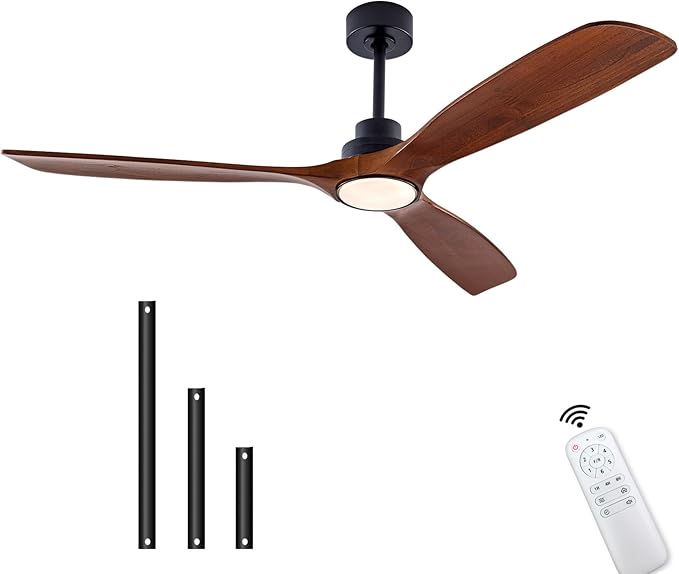 60" Wood Ceiling Fan with Lights Remote Control,Quiet DC Motor 3 Blade Ceiling Fans for Patio Living Room, Bedroom, Office,Indoor Outdoor(Black+Walnut)