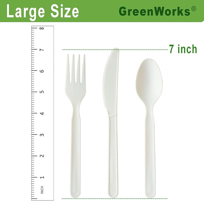 GreenWorks Heavy-duty Compostable Forks, BPI Certified 100 Count Large Disposable Cutlery Utensils Silverware Flatware Fork