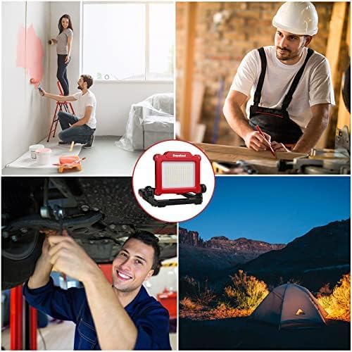 4000Lumens Work Flood Light Cordless Rechargeable Portable Led Work Lights for Automotive, Compatible for Milwaukee 18v m18, Dewalt 20v Lithium Tool Battery and Makita Battery,Red