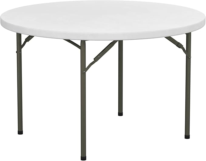 Commercial Round Folding Table - Heavy-Duty White Plastic for Parties, Banquets and Events - Perfect for Indoor/Outdoor Use (48 inches, 5 Units)
