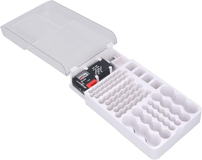 Battery Organizer Storage Box with Tester,Clear Lid Battery Organizer Storage Case Holder Holds 93 Batteries Battery Storage Box Battery Carrying Case（Batteries are Not Included）