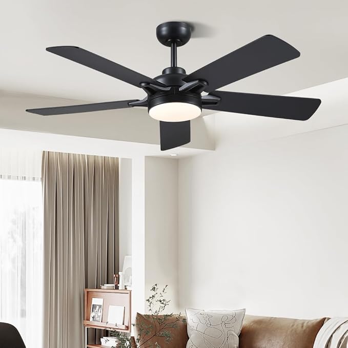 Ceiling Fans with Lights - 52 Inch Black Low Profile Ceiling Fan with Remote Control, 3CCT Dimmable Lighting, 6 Speeds Reversible, Modern Ceiling Fan Light for Indoor/Outdoor Use