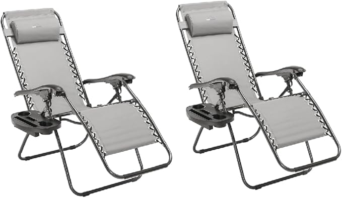 Heavy Duty Zero Gravity Chair with Adjustable Reclining, Extra Large Side Table, Gray 600D Polyester, Powder-Coated Steel Frame, 300 lbs Capacity (2)