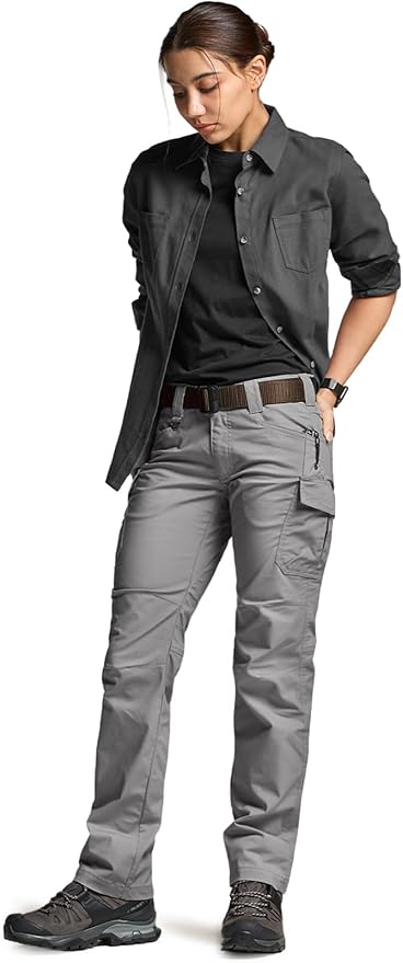 CQR Women's Flex Stretch Tactical Pants, Water Resistant Ripstop Cargo Work Pants with Pockets for Outdoor & Hiking
