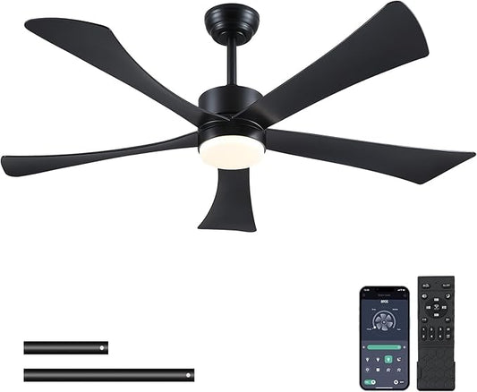 Ceiling Fans with Lights with Remote, Downrod, Bedroom Living Room (Black, 52 inch)