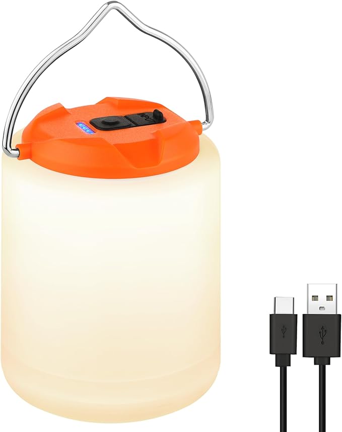 LED Camping Lantern, Rechargeable Camping Light, 4 Modes Outdoor Flashlights Lanterns with 1000LM, Water Resistant Portable Emergency Camp Light for Hurricane Hiking Survival Kits - Orange