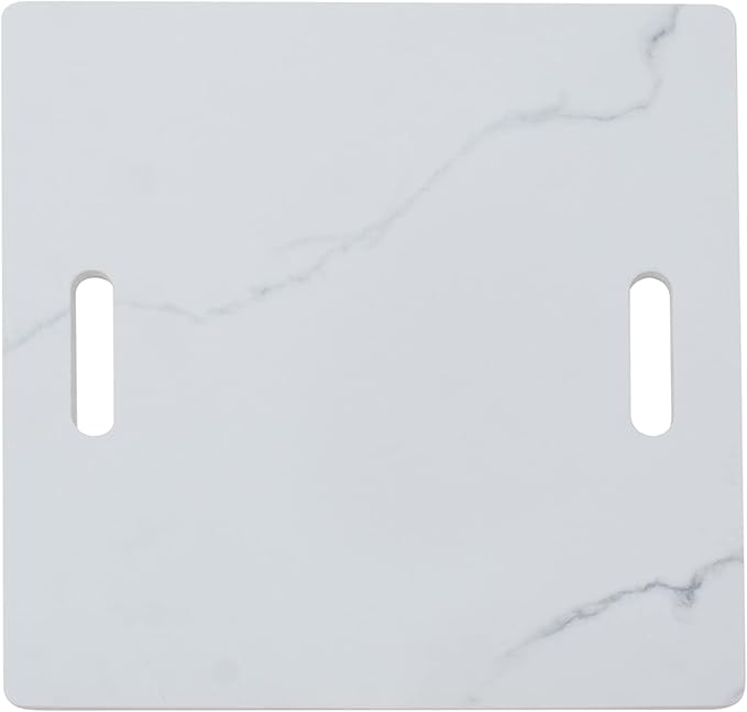 Elementi+ | Bianco Gas Fire Pit | Marble Porcelain & Metal Frame | 40" Square Fire Table | Electronic Ignition | Canvas Cover, Fire Glass & Burner Lid Included | White | Natural Gas