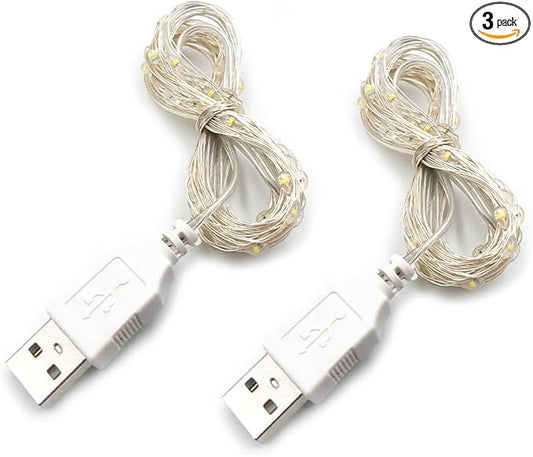 2 Pack USB Fairy Lights USB Powered String Lights Warm Yellow 5 Meters 50 lamp Beads Led Christmas Lights Fairy String Lights led Light String (Warm Yellow)