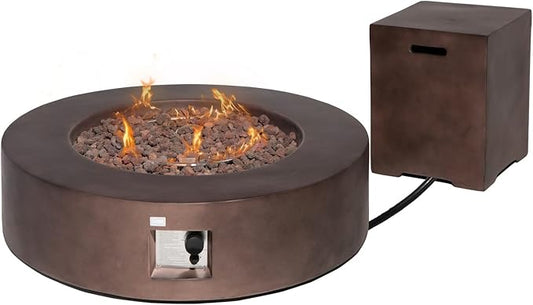 COSIEST 2-Piece Outdoor Propane Firepit Table Set w Tank Table, CSA Certified, 42 inch Dark Fire Table (50,000 BTU) w 16 inches Tank Cover Side Table 20lb for Garden,Pool,Backyard