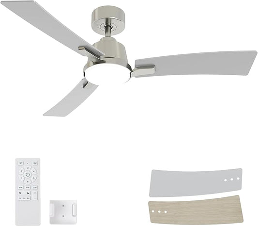 52 Inch Ceiling Fans with Lights,Low Profile Ceiling Fan,Modern Flush Mount,Reversible 6 Speeds,3CCT Dimmable Noiseless Ceiling Fans for Living Room,Bedroom and Patio,ETL Listed
