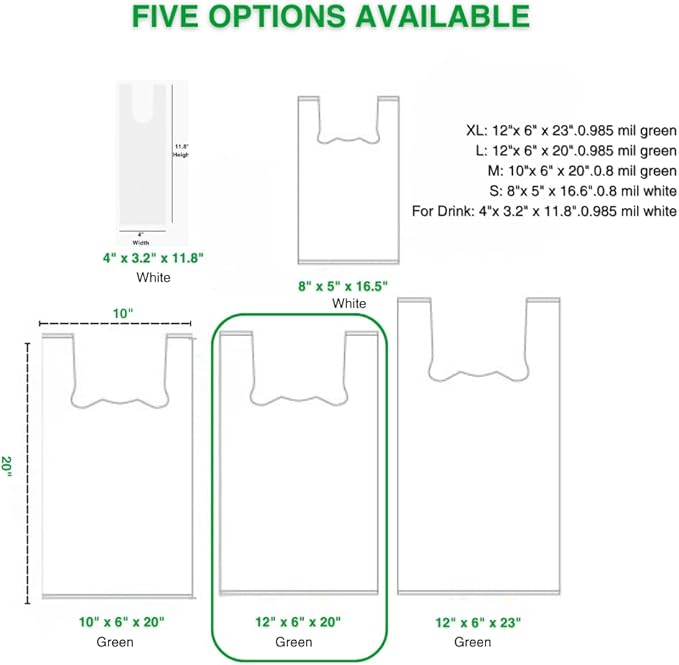 (Large) OrangeBio Certified Home Compostable Shopping Bags, 500ct, 12"x 6" x 20" (Extra Thick), Hold 20 lbs, Thank You/Grocery/Take Out/T Shirt/To-Go Bags for Retail, Grocery Store