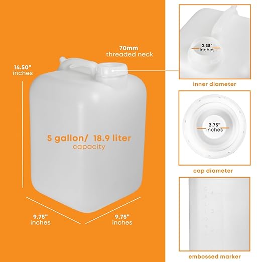 FastRack 5 Gallon Hedpak with Cap (Pack of 2) | BPA-free, Food-Grade, and Leak-Proof | White Water Container | Ideal for brewing, fermentation, or storage