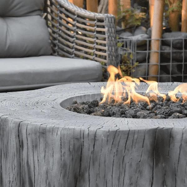 Elementi | Manchester Gas Fire Pit Cast Concrete Semi-Round Fire Table, Outdoor Fire Pit Electronic Ignition | Canvas Cover, Lava Rock Included | Classic Gray (Propane Gas)