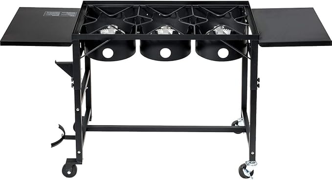 Barton Portable Propane 87,000-BTU Triple-Burner Outdoor Camp Stove Side Table Patio Cooking Wheel w/Regulator 4 Hook Utensil Holder