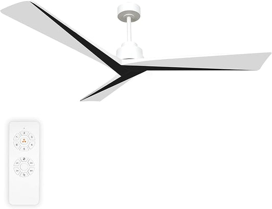 60" Ceiling Fan no Light with Remote,Modern Wood Ceiling Fans for Patios Bedroom Farmhouse,3 Blade Outdoor Ceiling Fan whitout Light with 6 Speeds and Timer,Black White Walnut+White
